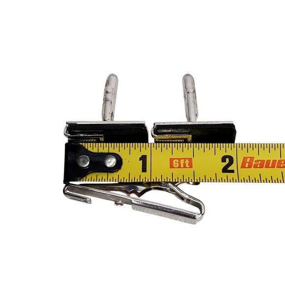 Swank Cufflink Tie Clasp Set Signed 1" Vtg Silver Tone Corpcore - Picture 3 of 3